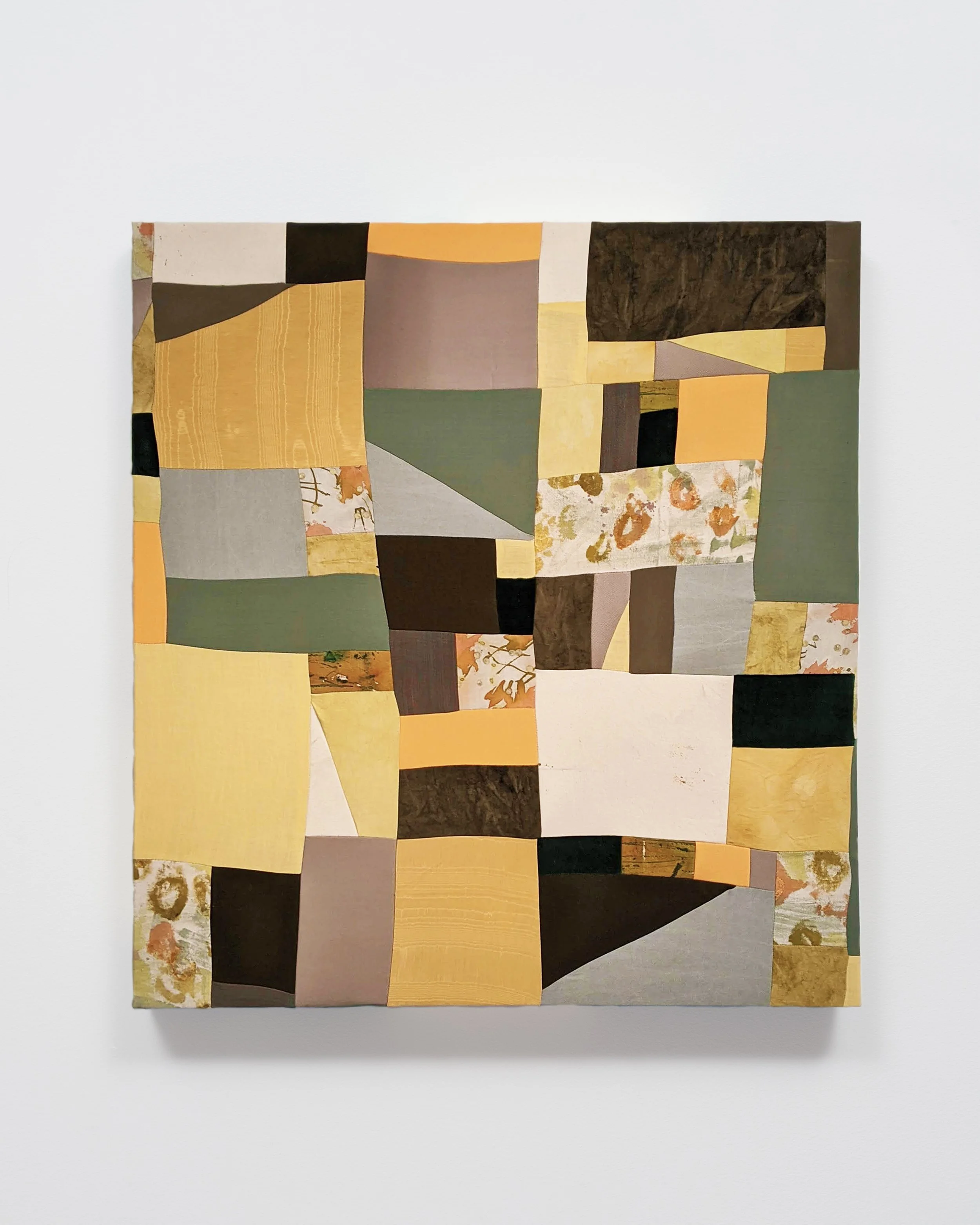   Roadside Meadows   Muslin, canvas, cotton jersey, wool, polyester, velvet, marigold, iron oxide, dye, resist, acrylic paint  40” x 44  2019 