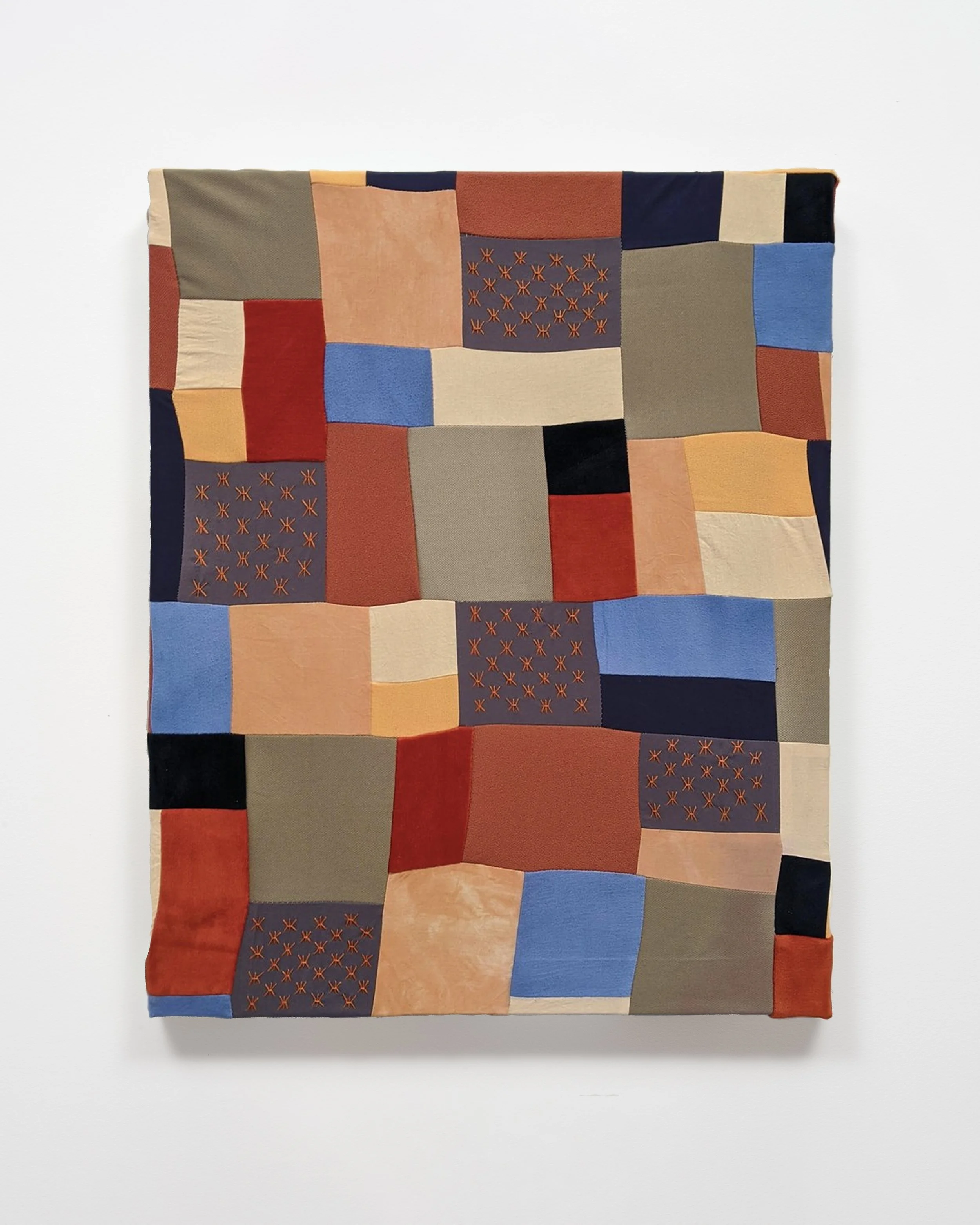   Bundle   Muslin, canvas, wool, velvet, polyester, faux suede, indigo, osage, embroidery thread  24” x 30”  2019 