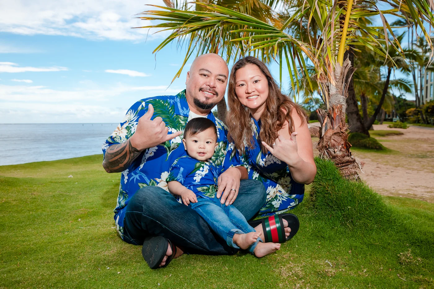 family child baby portrait grass lawn