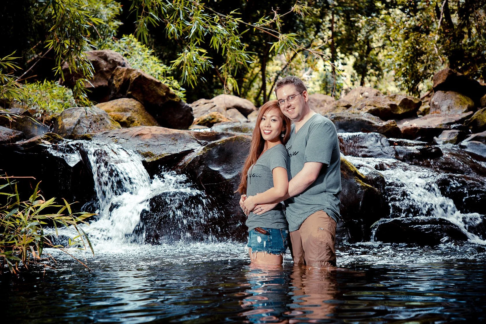 spokane couple forest stream portrait photography
