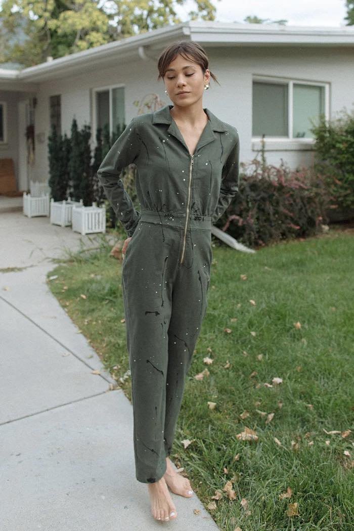 sustainable green jumpsuit for earth day