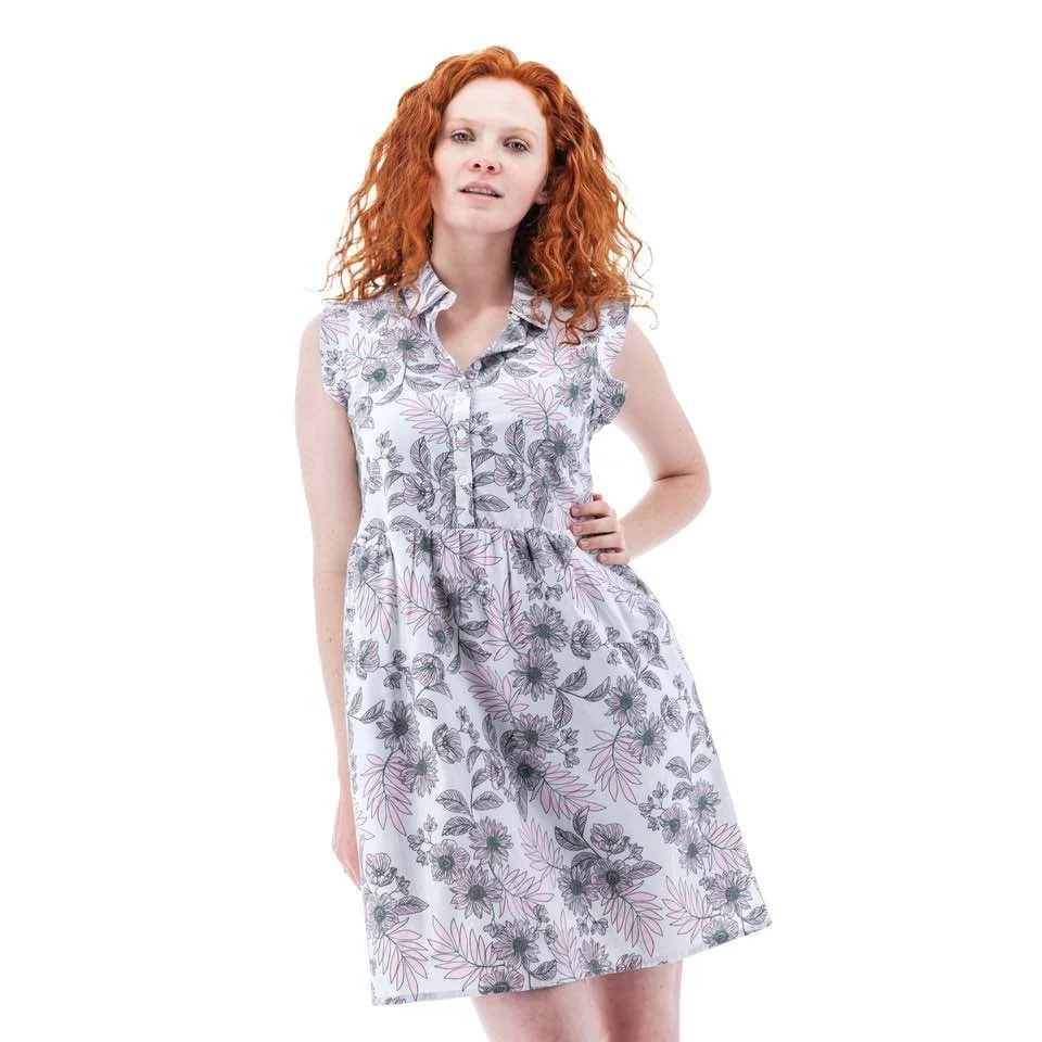 pink floral dress with buttons