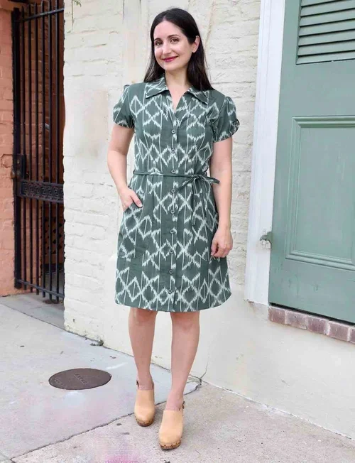 green and white organic dress for fall