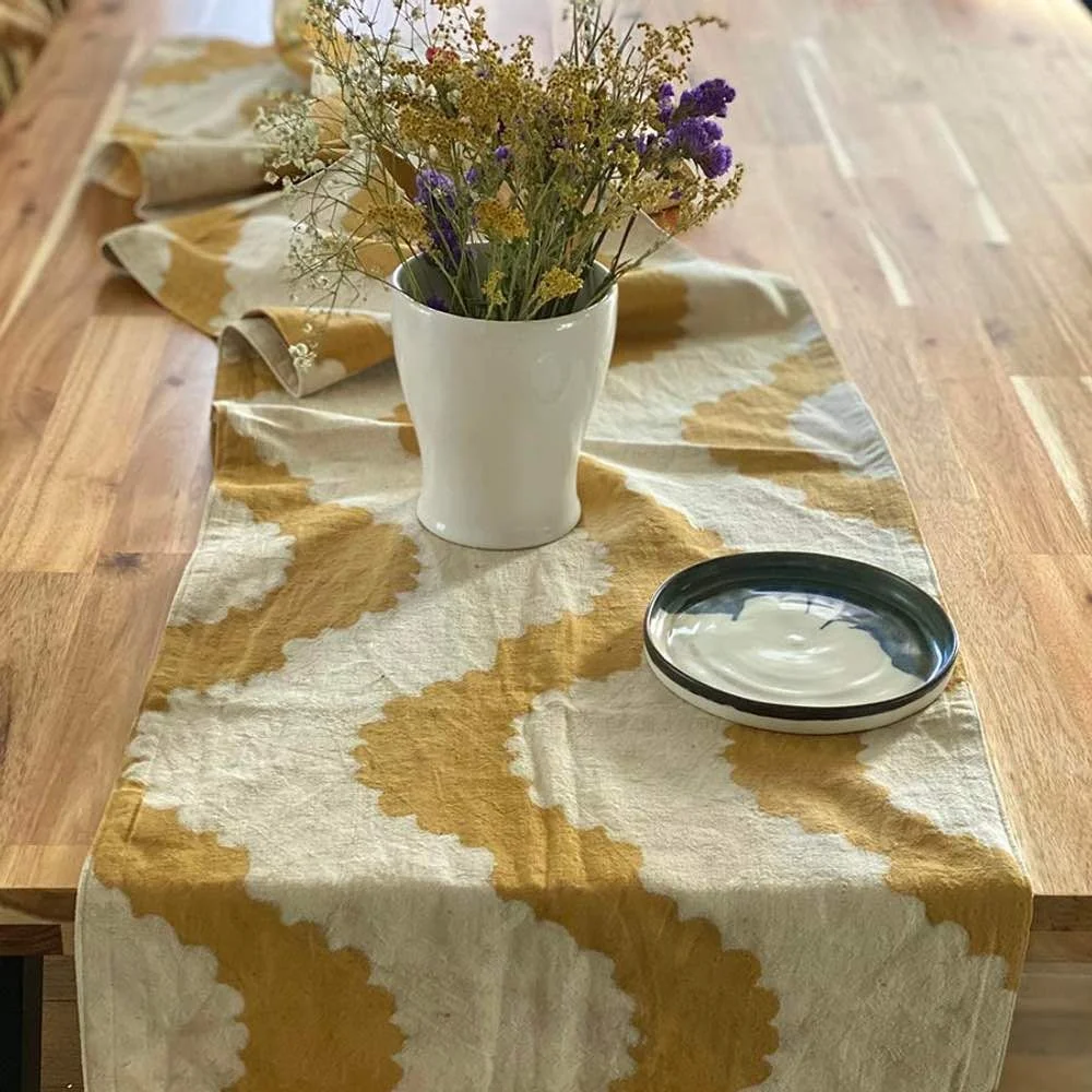 block printed table runner yellow