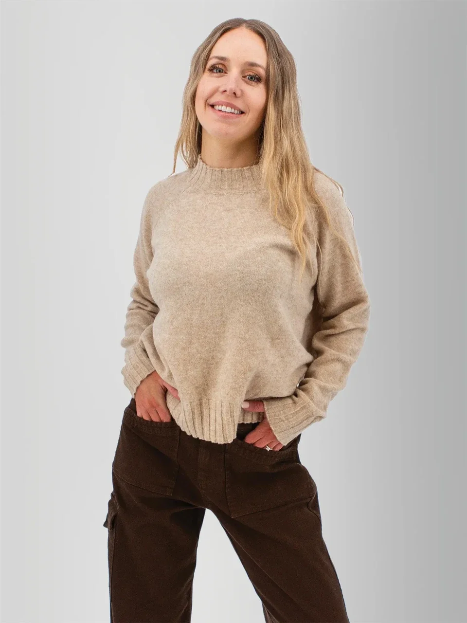 neutral color recycled polyester sweater