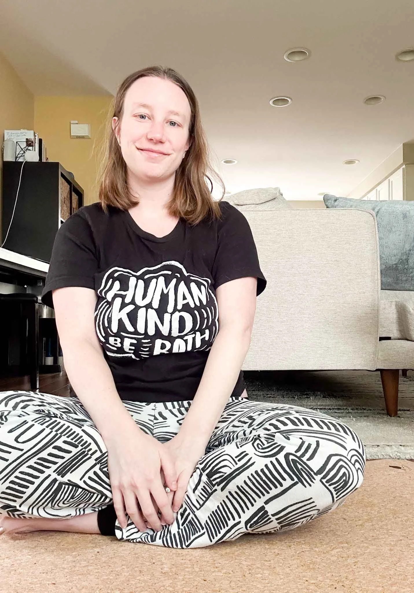 emily on eco-friendly cork yoga mat