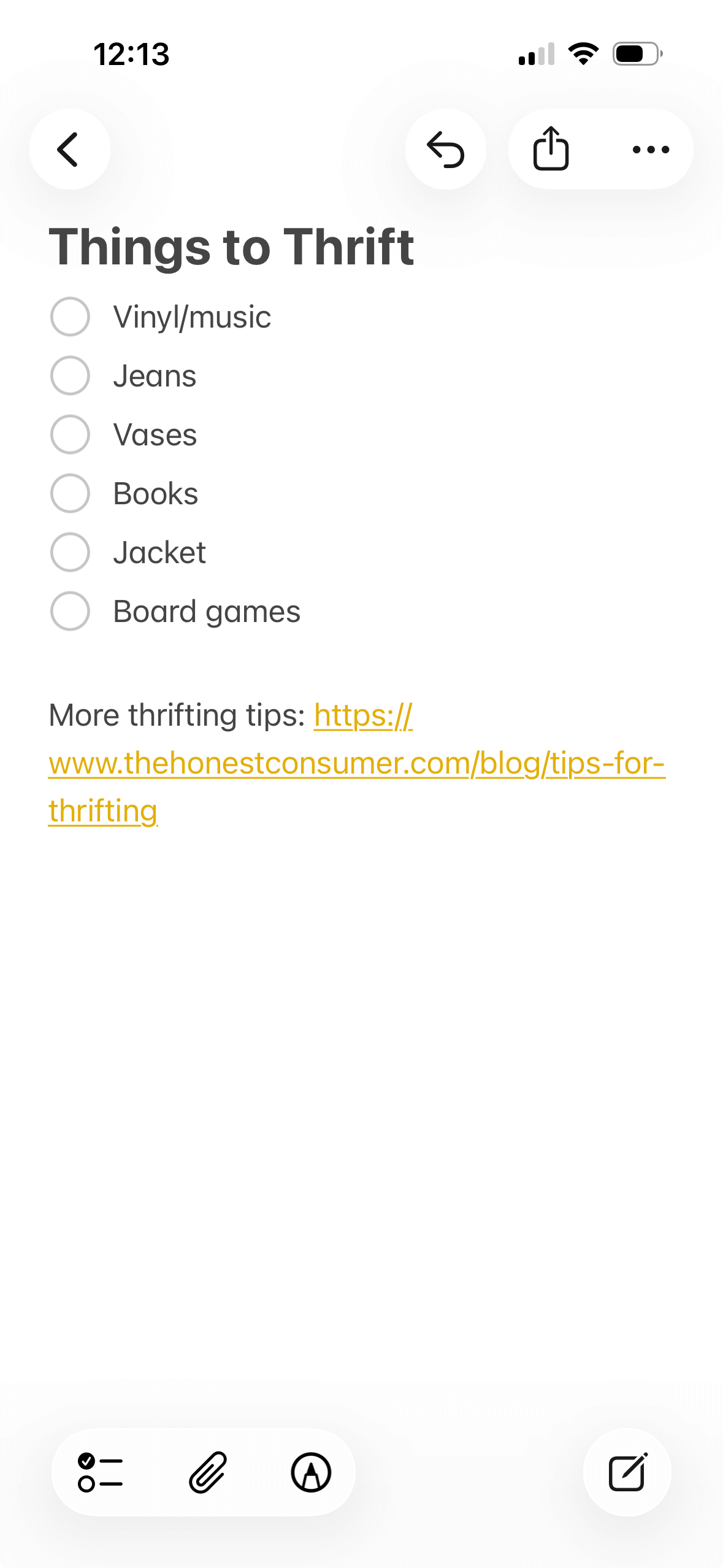 Things to Thrift list