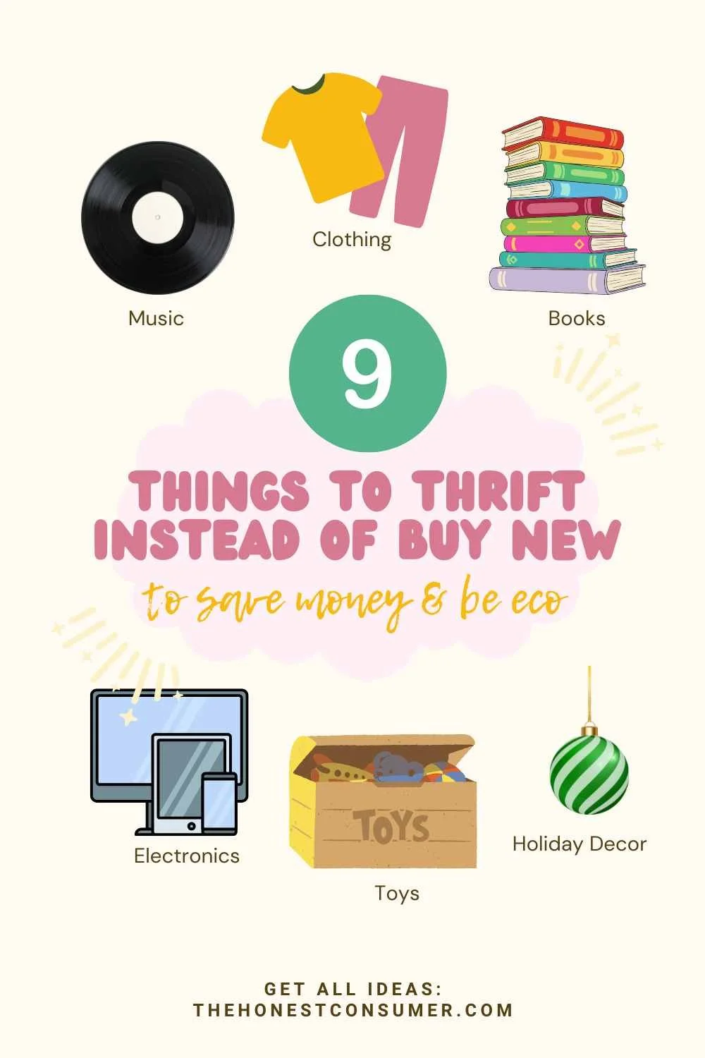 9 Things to Thrift Instead of Buy New to Save Money and Be Eco infographic
