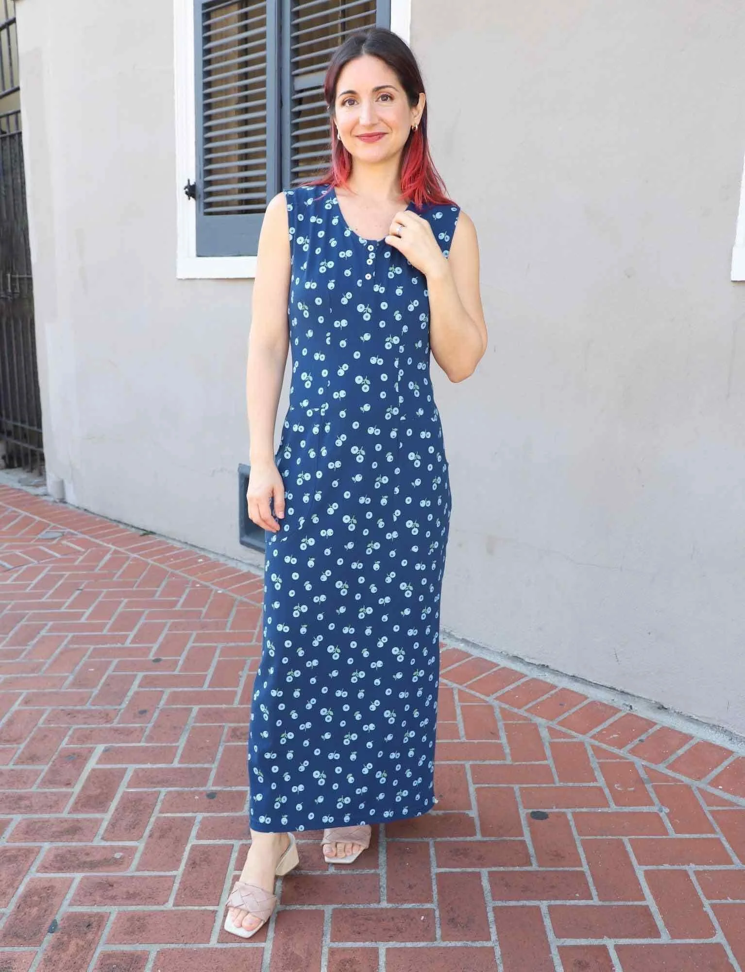 blueberry dress made with organic cotton