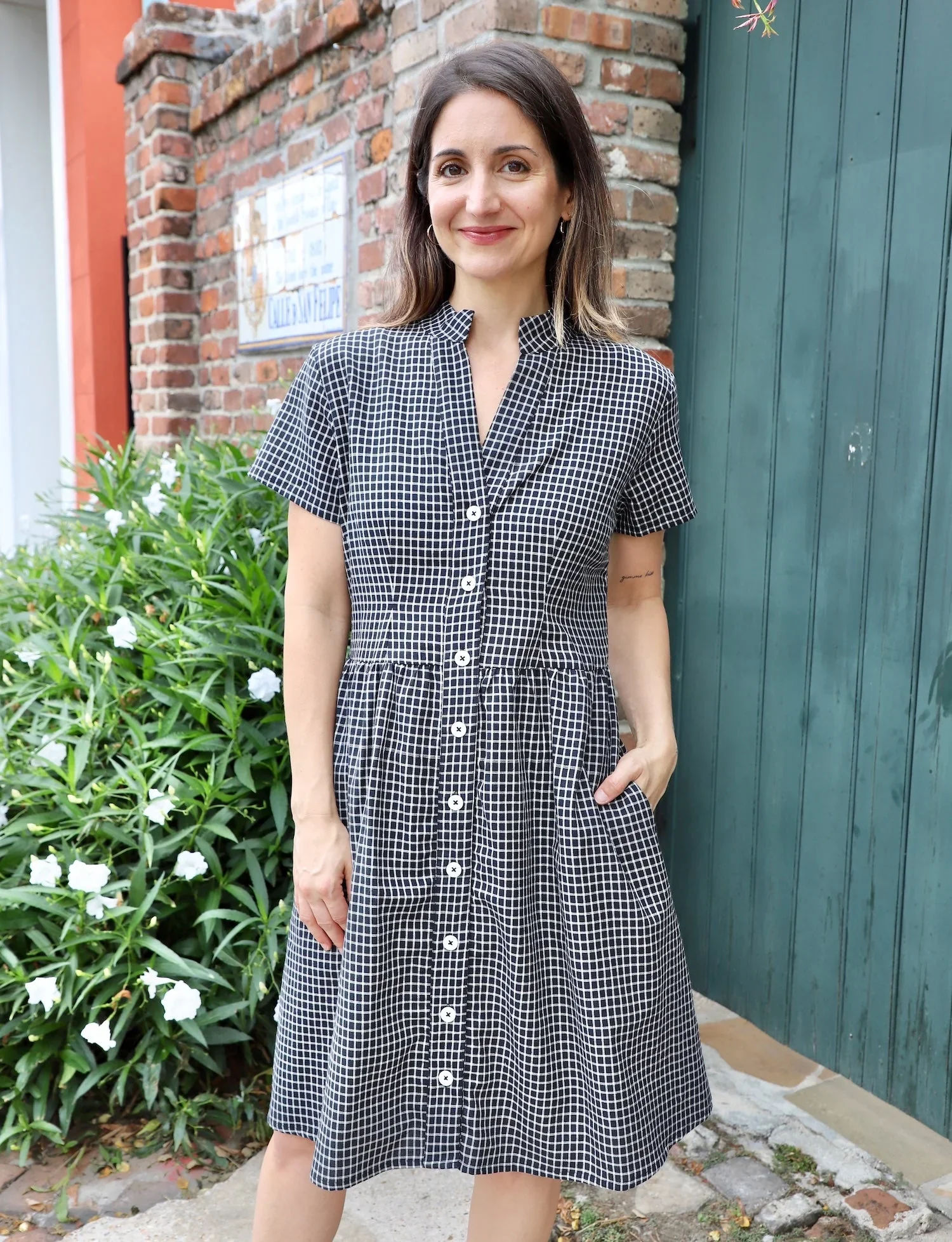 black gingham organic cotton dress
