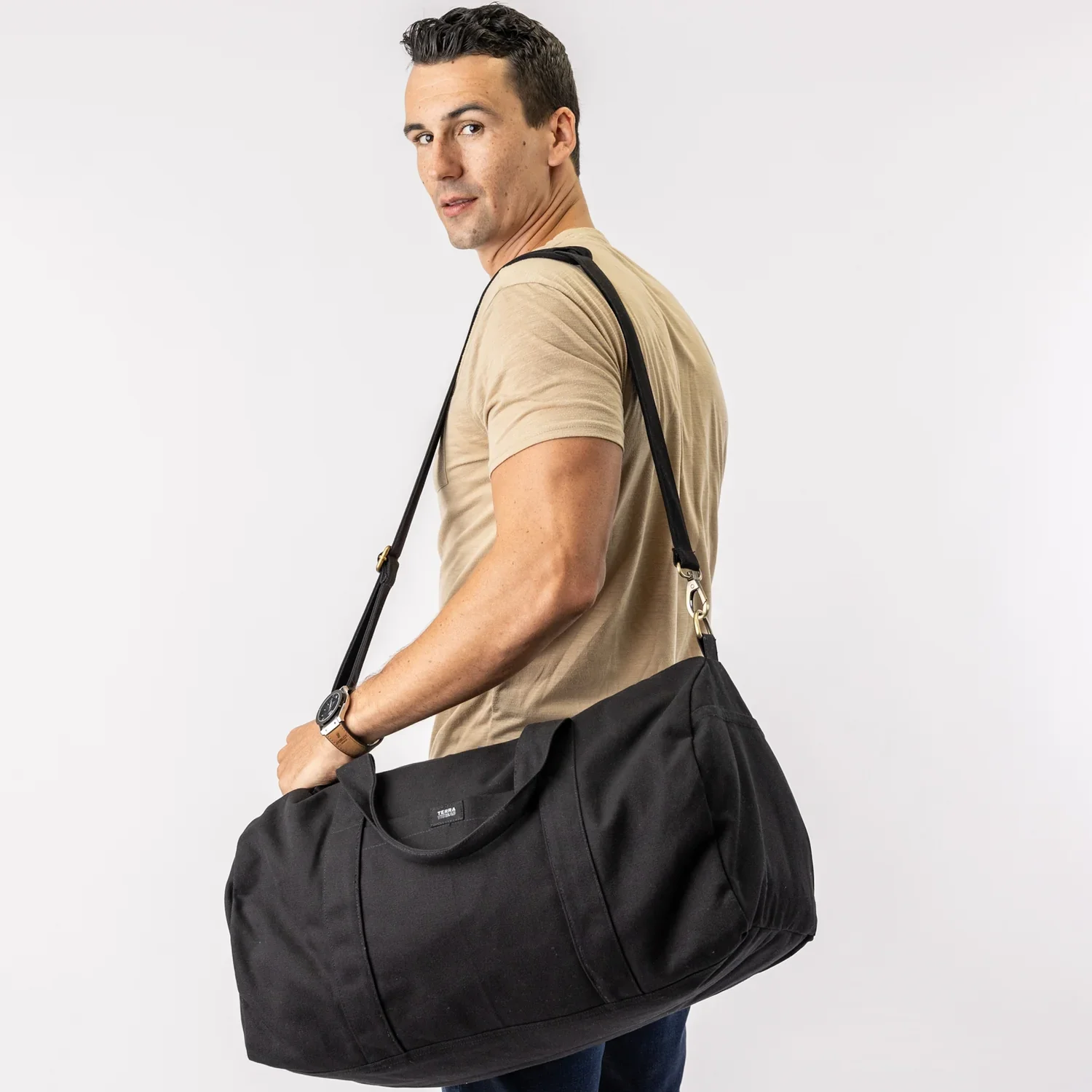 organic cotton duffel bag black