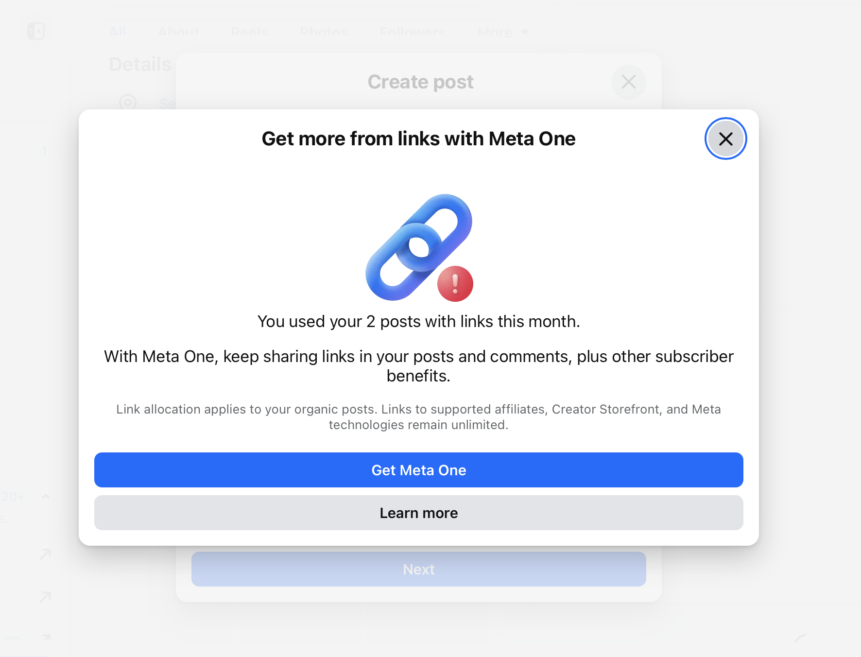 meta one two link limit