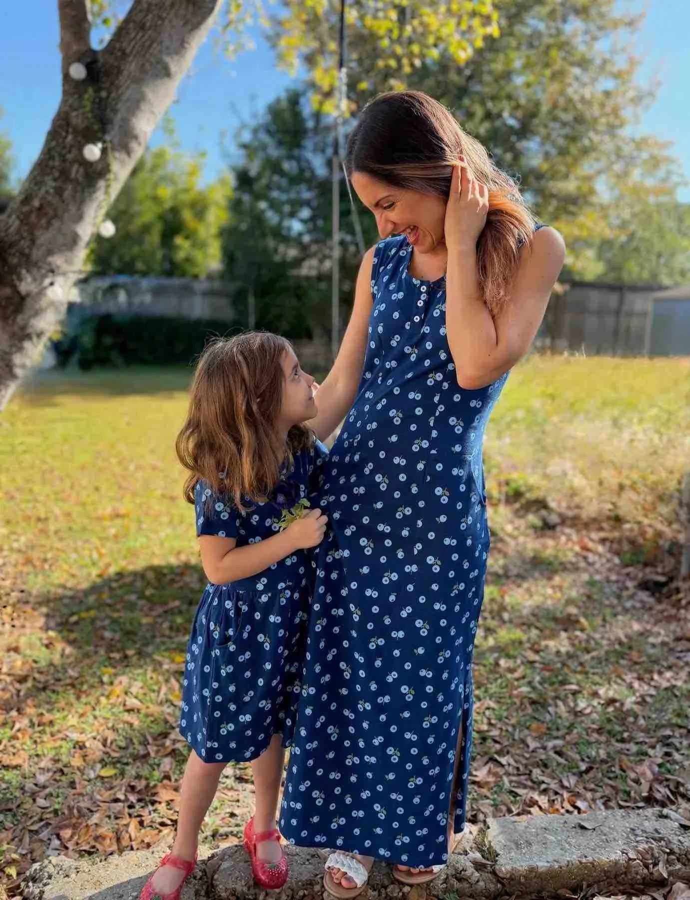 matching blueberry dresses mom and daughter
