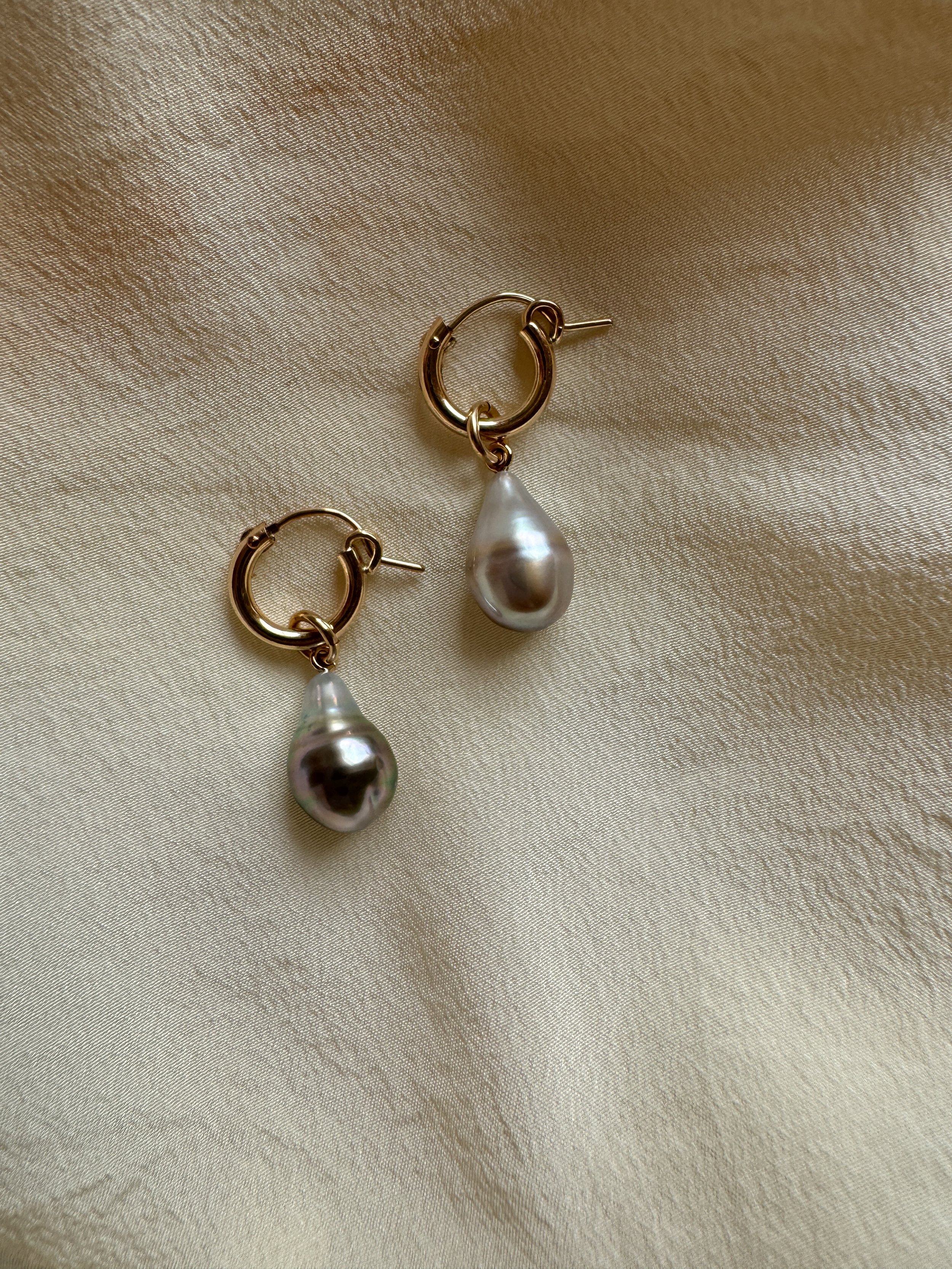 Teardrop Silver Keshi Tahitian Pearl Charm Earrings Gold Filled