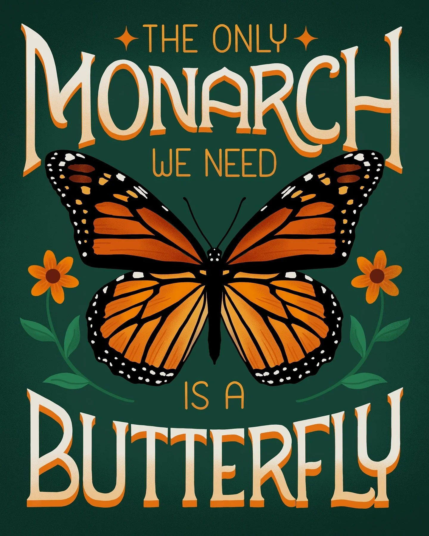 The only monarch we need is a butterfly, No Kings in the USA 🧡 
.
.
.
#nokings #protestsign #lettering #handlettering #okcartist #oklahomaartist #monarch