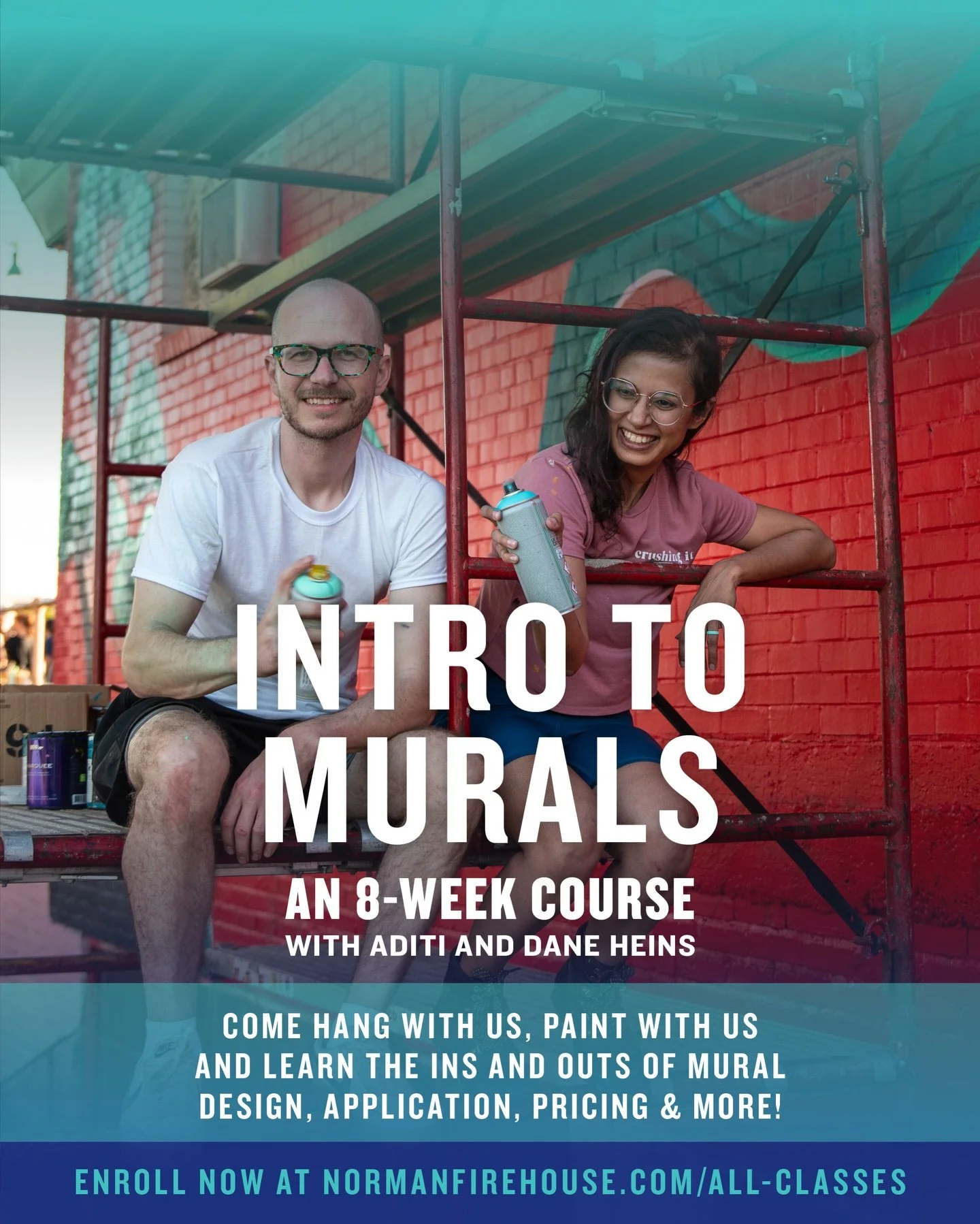 🖌️Exciting news!! @daneheins and I will be teaching an Intro to Murals class starting next month at the @normanfirehouse 🎨 Over 8 weeks this spring, we&rsquo;re spilling the beans on everything we know about murals. From pitching to pricing, and de