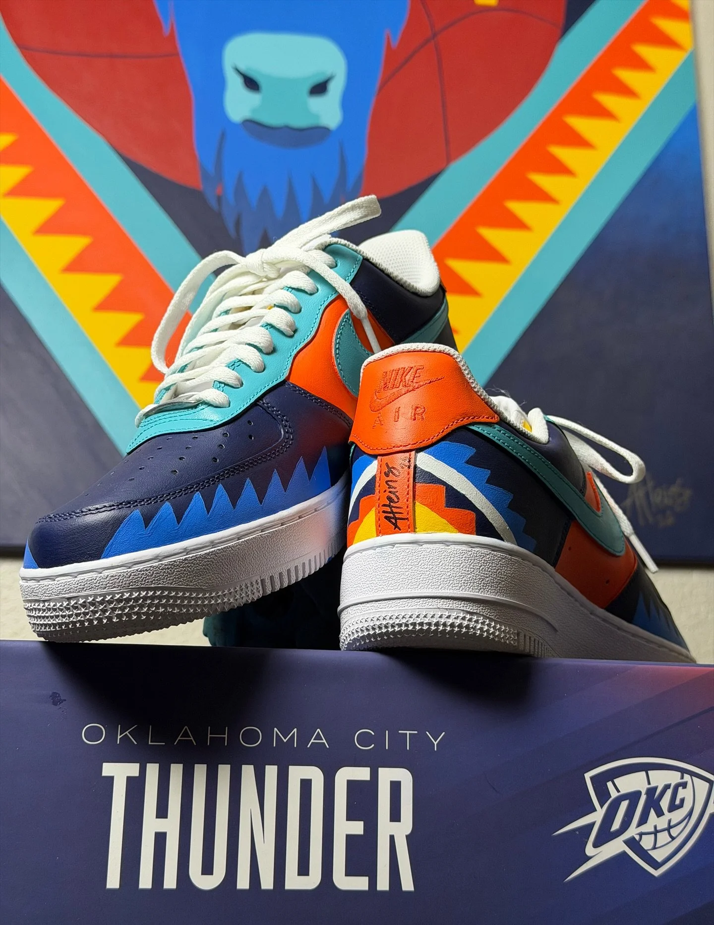 🏀 So thrilled to share my custom hand painted canvas and @nike AF1 shoes for the @okcthunder Art &amp; Sole Auction event this Friday⚡️This exclusive inaugural event will feature pieces from 10 Thunder artists and the auction will benefit the @thund