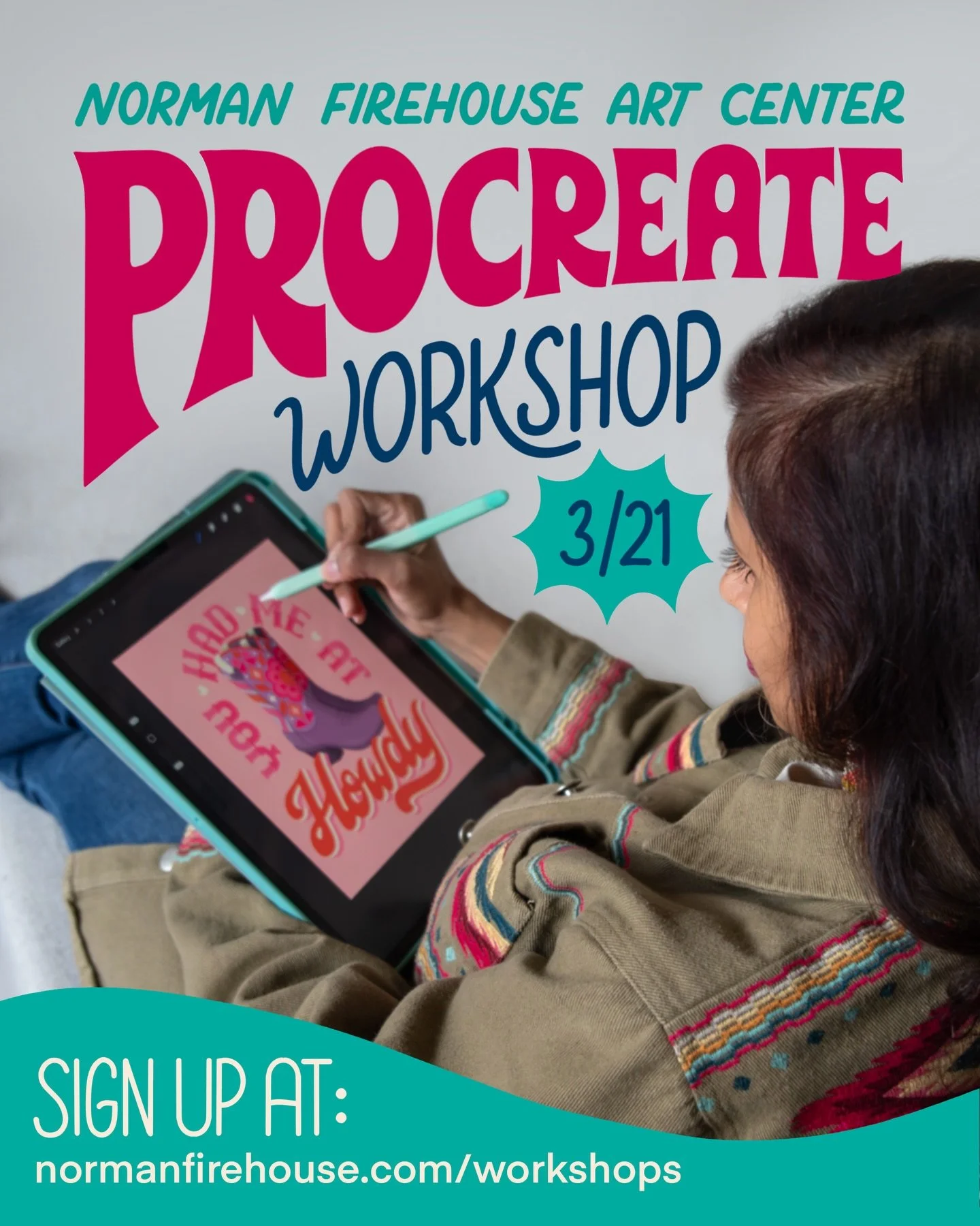 🚨EXCITING NEWS🚨 I&rsquo;ll be teaching an Intro to Procreate Workshop at the @normanfirehouse next Saturday, March 21st! You&rsquo;ll learn a few handy tips and tricks to create digital art in Procreate, my favorite brushes to use, and how to creat