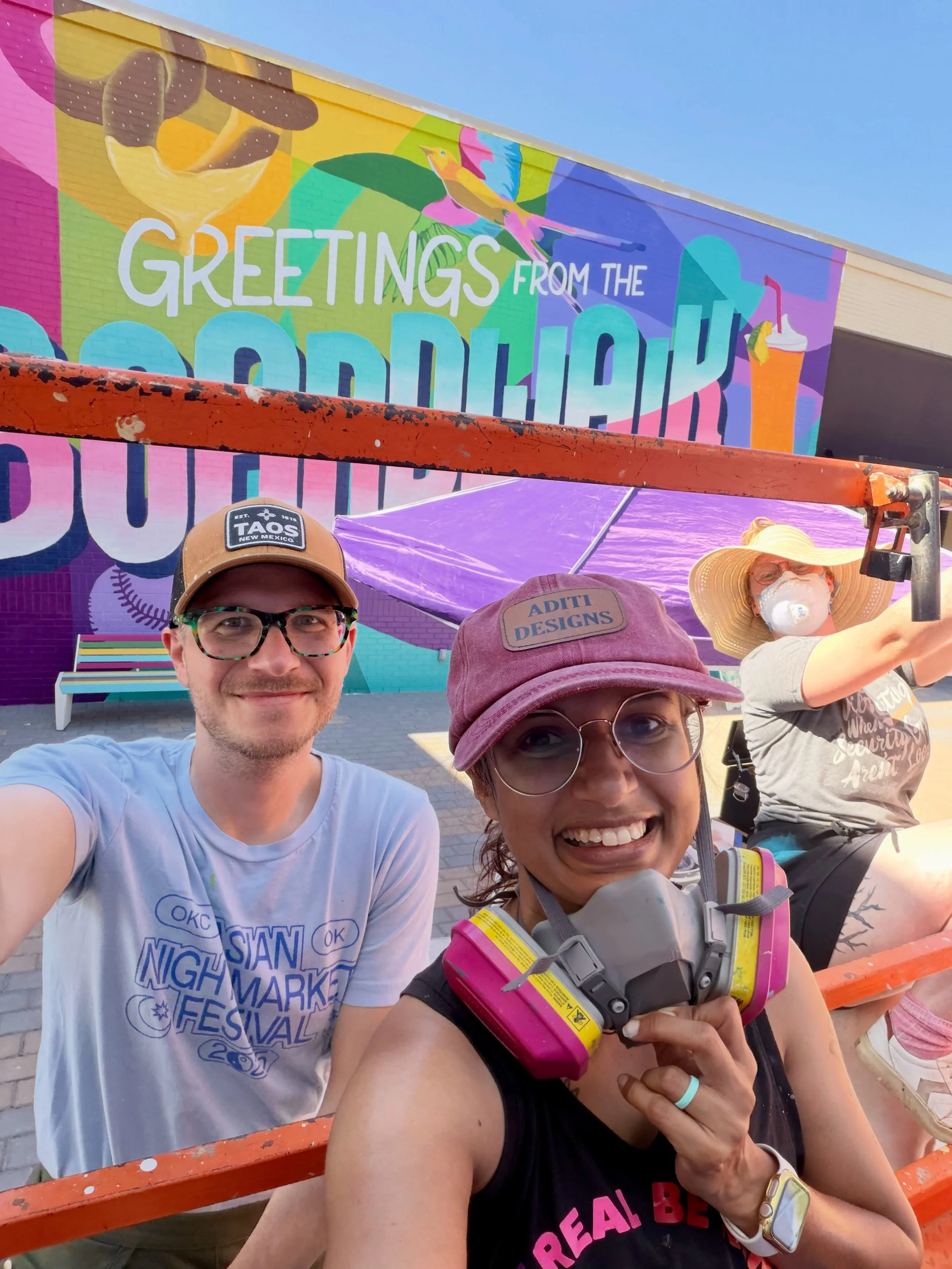 Two to make it true 🌀 What an honor to not only paint the iconic &ldquo;Greetings from the Boardwalk&rdquo; mural at @okanaresort last month, but also coming back to paint another big mural on the wall across from it 🌈 It&rsquo;s been so fun slingi
