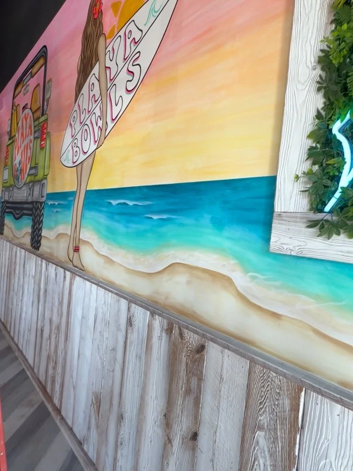 ATTENTION Edmond and Okc 💙@playabowlsokc_thegrove is making waves with their Grand opening today! 🌊 Go grab a delicious A&ccedil;a&iacute; bowl with your favorite toppings and check out all the gorgeous murals inside! @daneheins and I had the immen