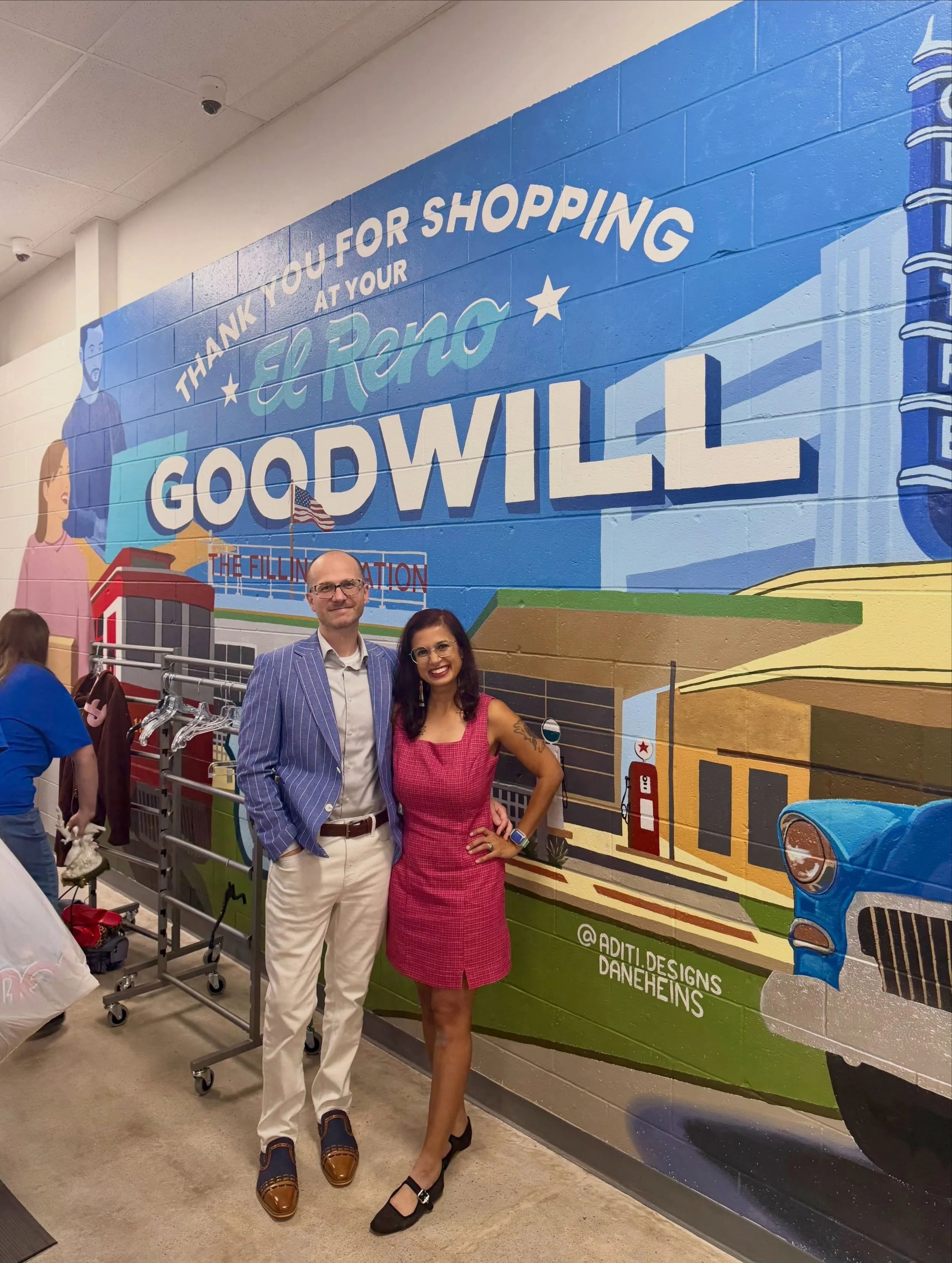 It&rsquo;s Grand Opening Day for the new @okgoodwill store in El Reno! 💙 @daneheins and I really enjoyed designing and painting a mural that represented the town&rsquo;s history, iconic landmarks, and Route 66 culture. Working with Goodwill was amaz