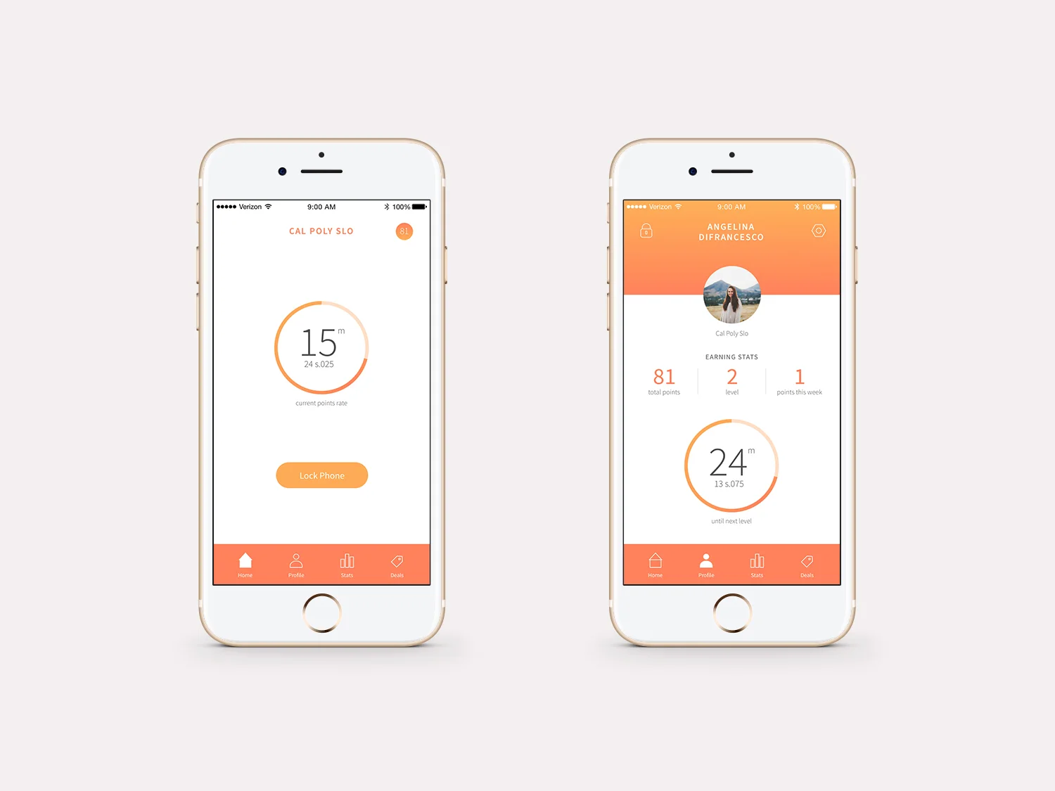 Most recent revision of the home and profile screens