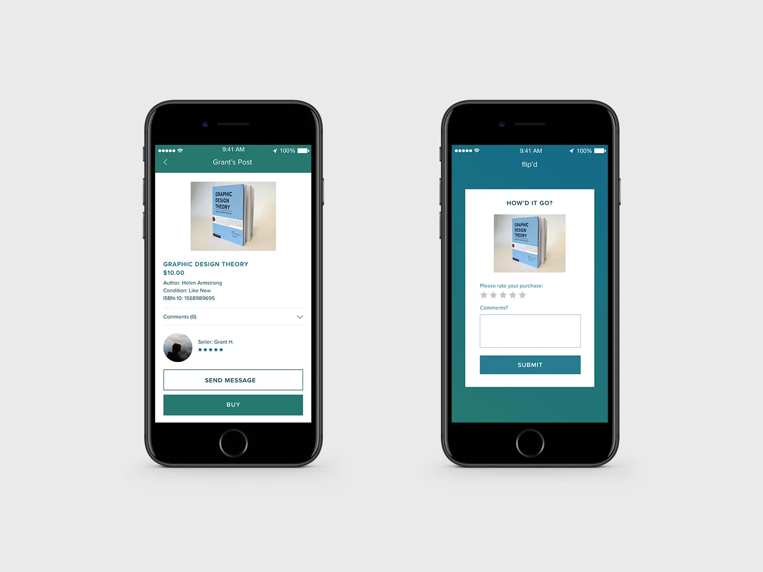 Book profile and purchase rating screens