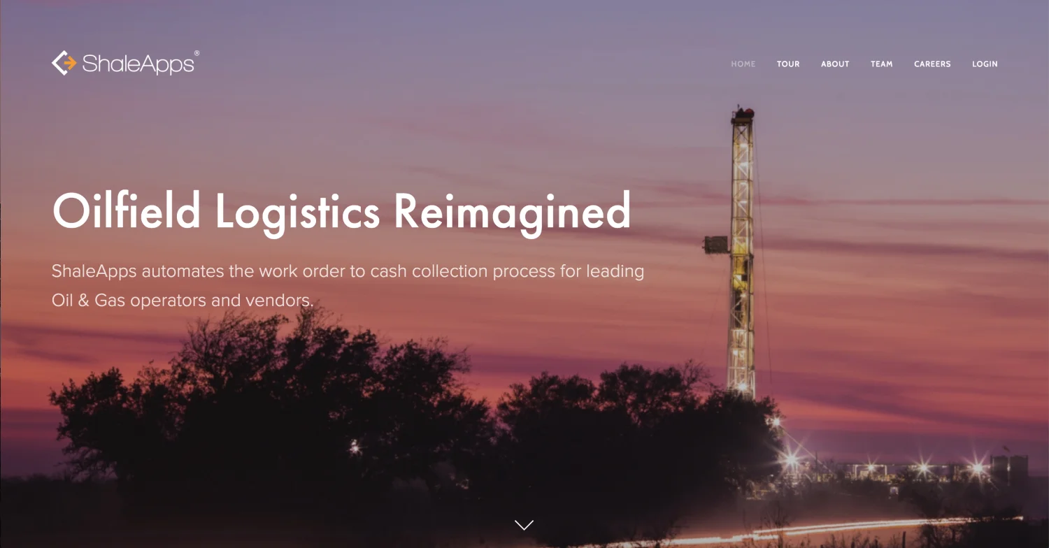 Top of the landing page for the website