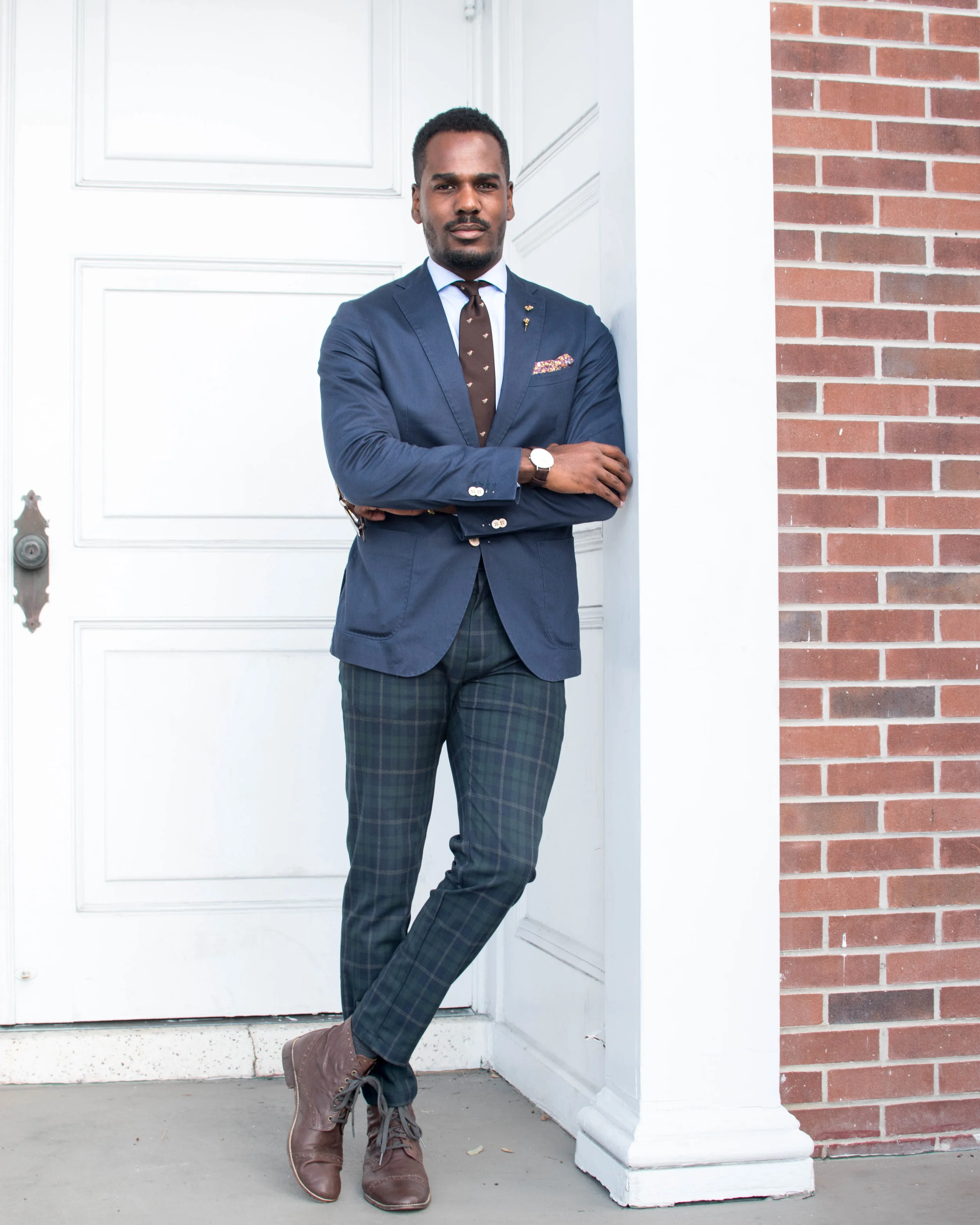 checkered pants with blazer