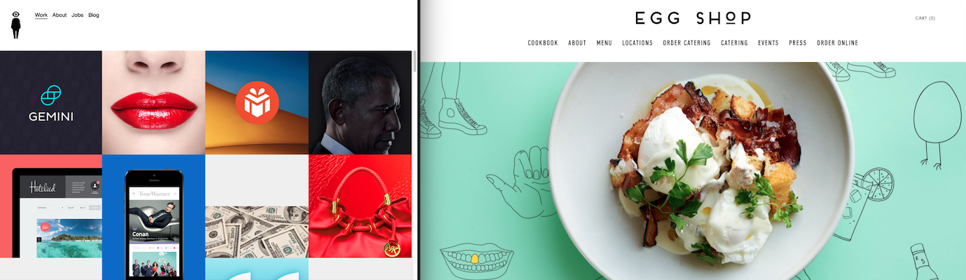 2 examples of beautiful squarespace websites
