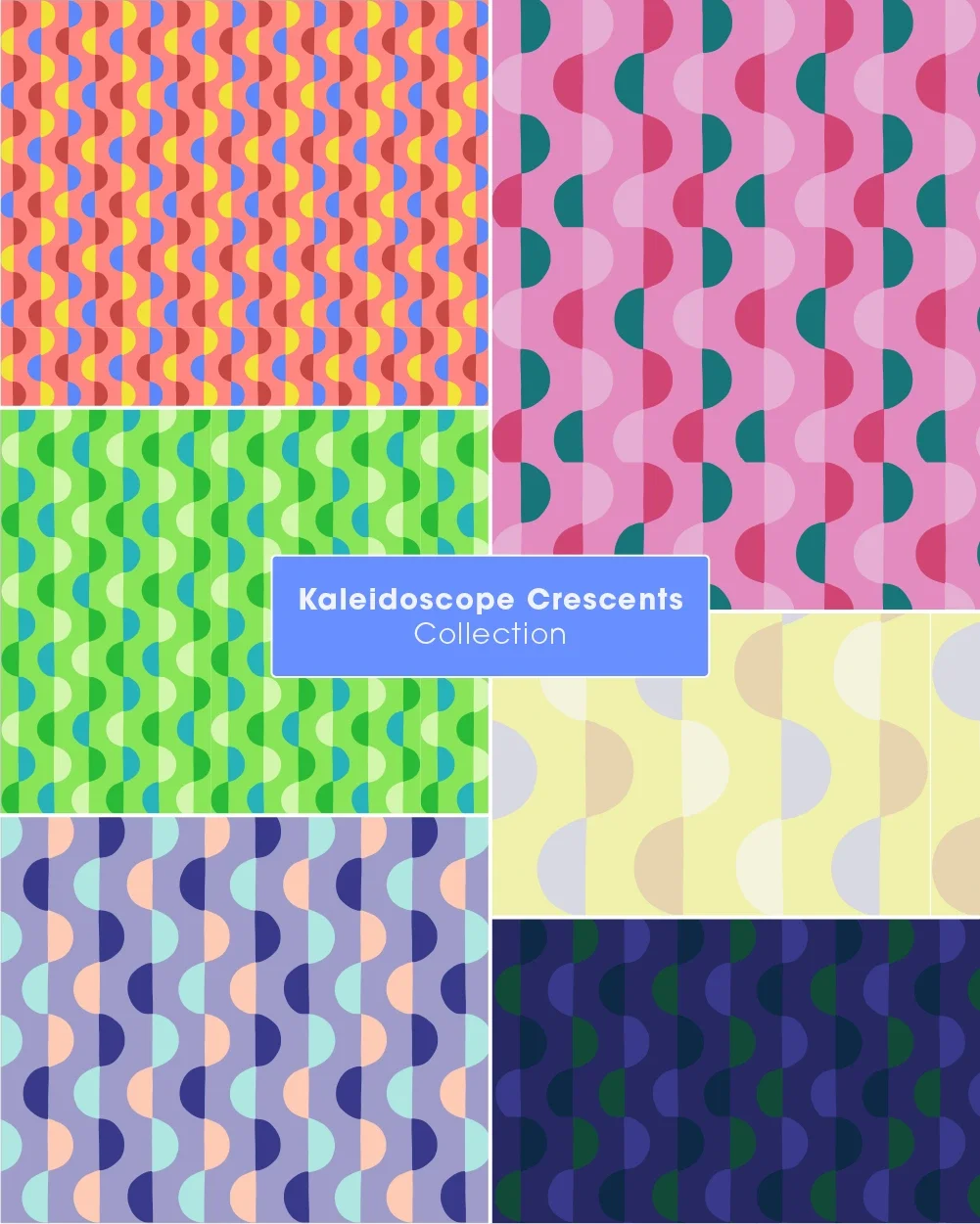 Kaleidoscope Crescent Geometric pattern collection for craft, interior, bedding and nursery decor