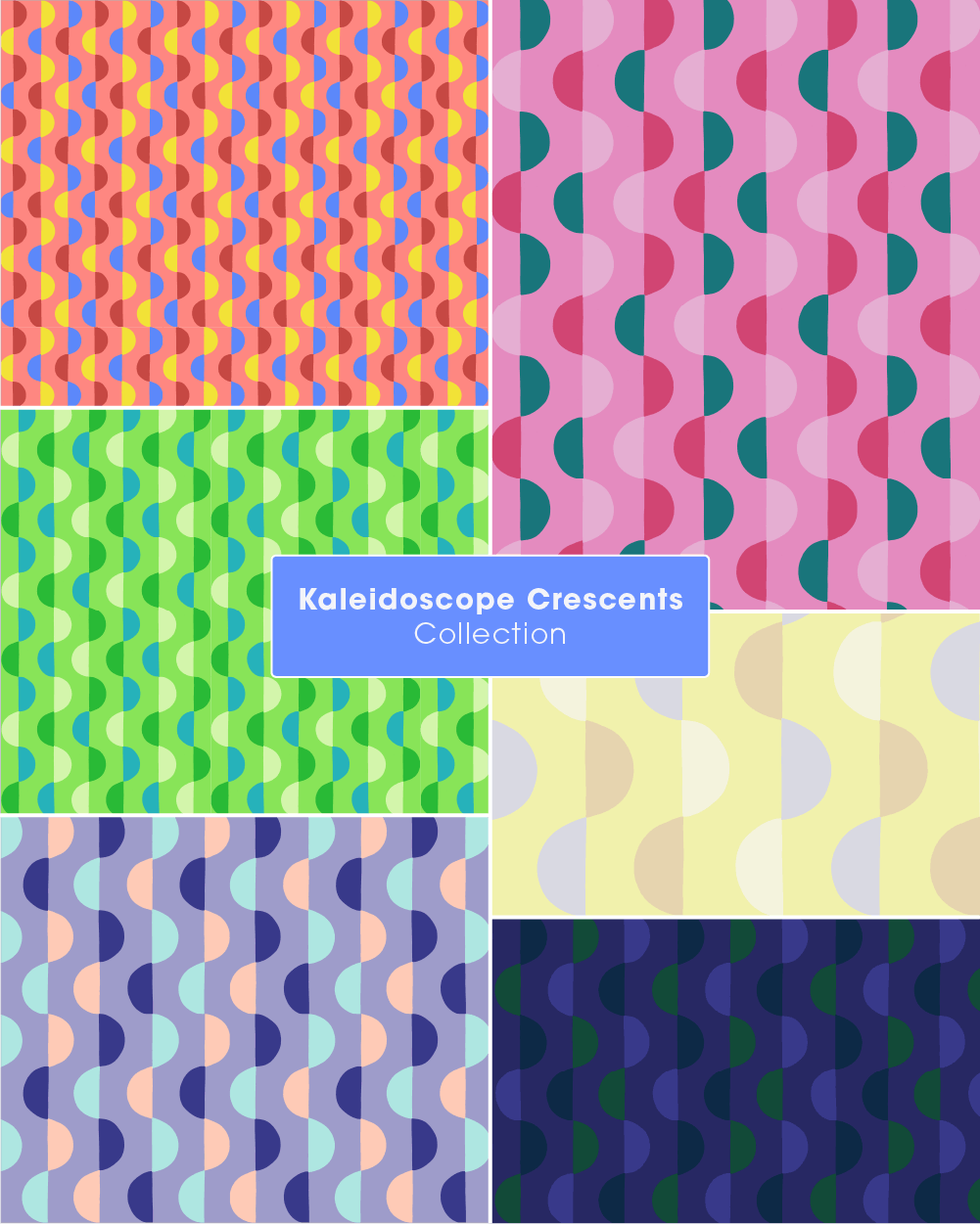 Surface design collection by designer Yoana Wiman featuring hand drawn semi circles in various color palettes to create a pleasing and sophisticated effect.