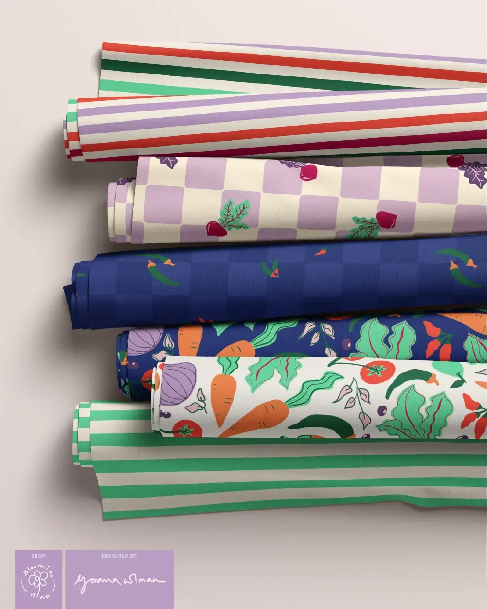 Surface Pattern Design Collection inspired by farmers market vegetables for picnic products, kitchen decor, table linens and Craft projects.