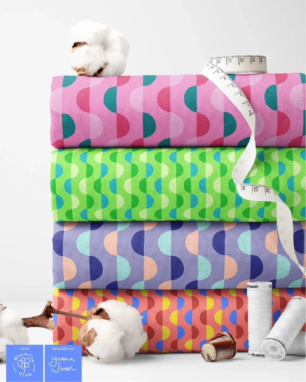 Kaleidoscope Crescent Geometric pattern collection in vibrant colors for craft, interior, bedding and nursery decor