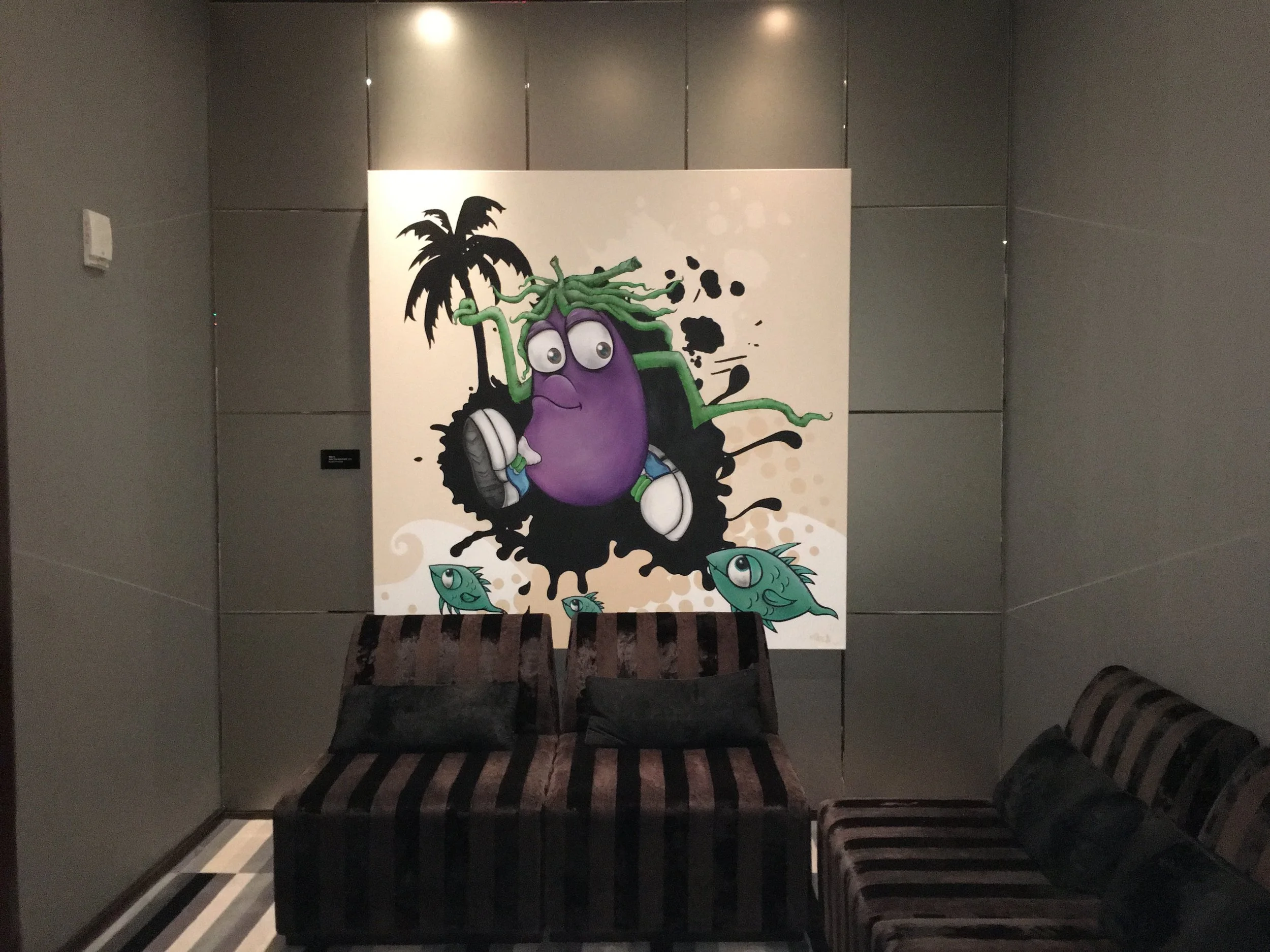 6'x6' " Tino The Eggplant" acrylic, airbrushed on canvas