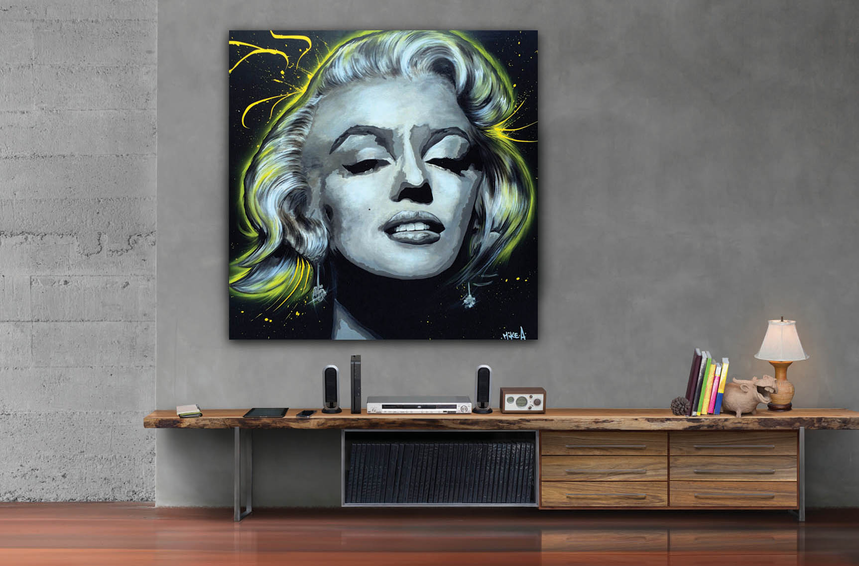 36"x36" "Marylin" acrylic, spray paint, glitter on canvas