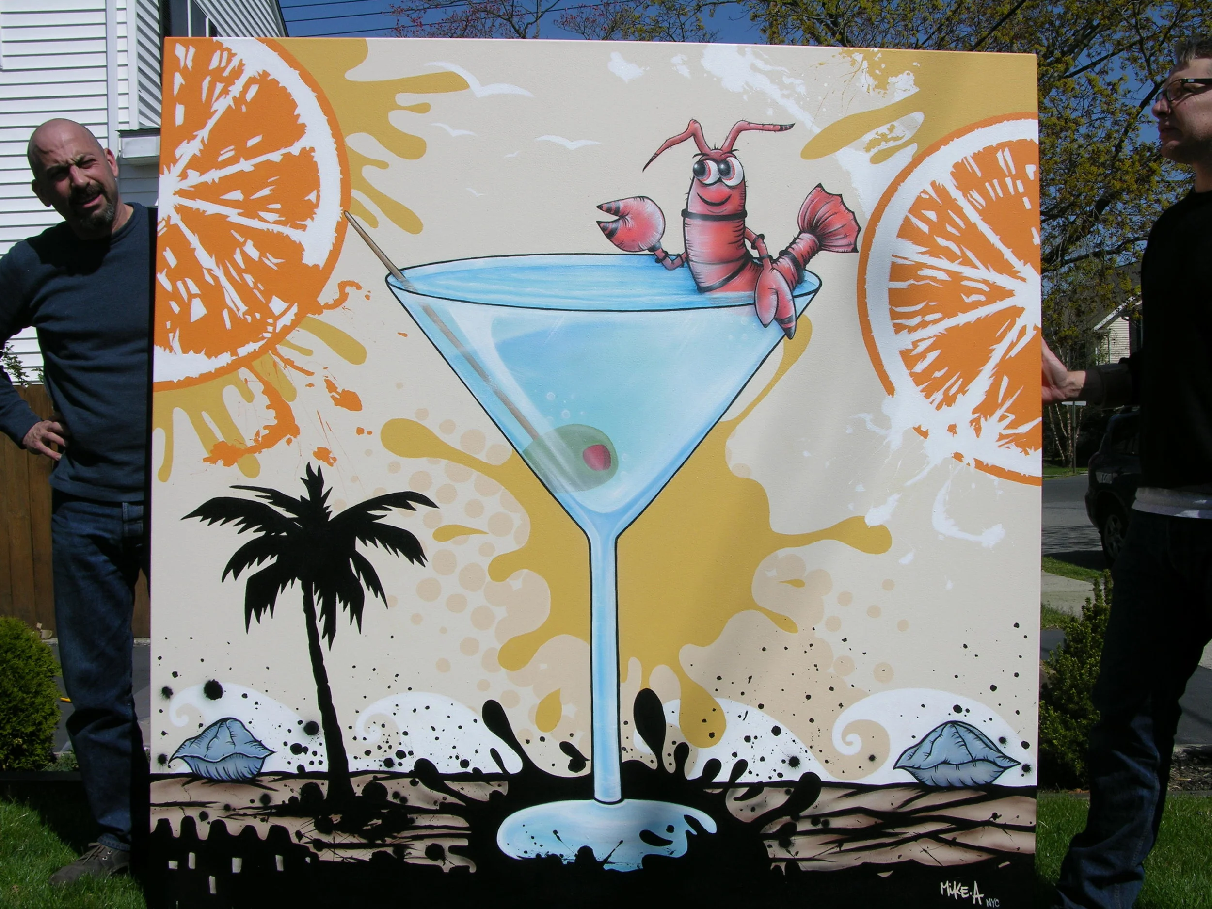 6'x6' "Martini Lobster " acrylic, airbrushed on canvas