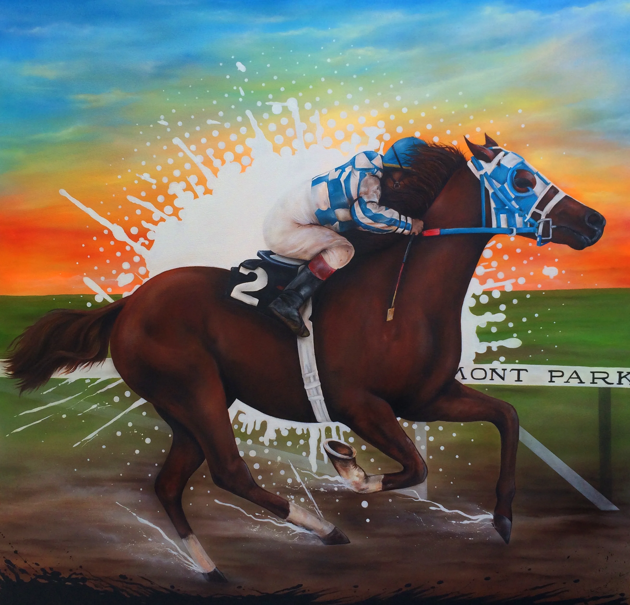 5'x5' "Secretariat" acrylic, spray paint on canvas