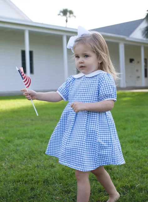Girls blue check dress