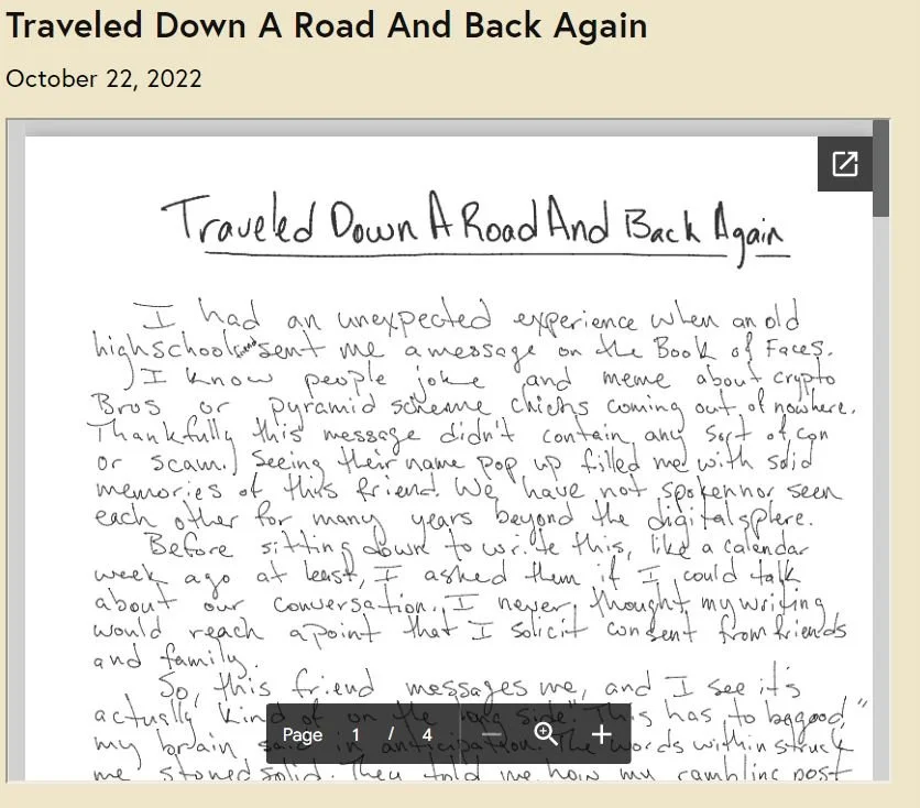 Traveled Down A Road And Back Again