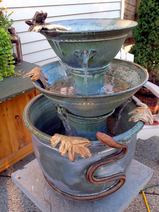 Three Tiered Fountain, Garter Snake and Frog