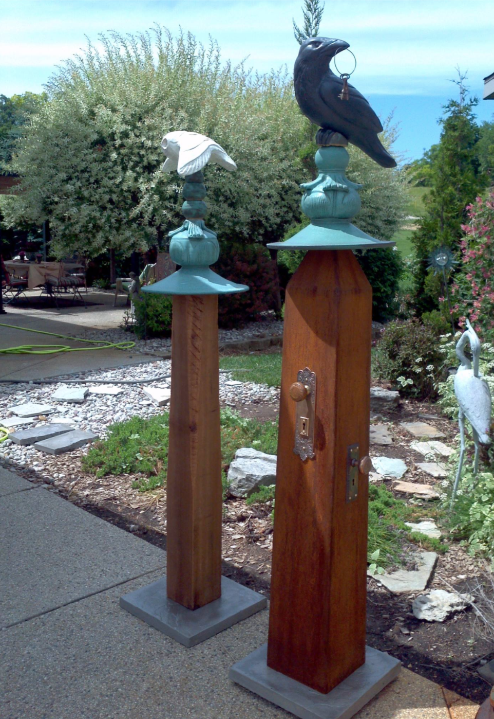 Garden Totems, Owl and Raven