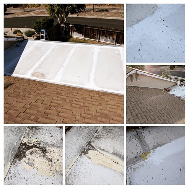 Covered patio #roofrepair. The seams had totally failed in a couple spots. 
The previous home owner tried using flexseal to fix it previously, lol. If things would work like they do on tv life would be so much easier :)
Unfortunately a $10 can of 'se