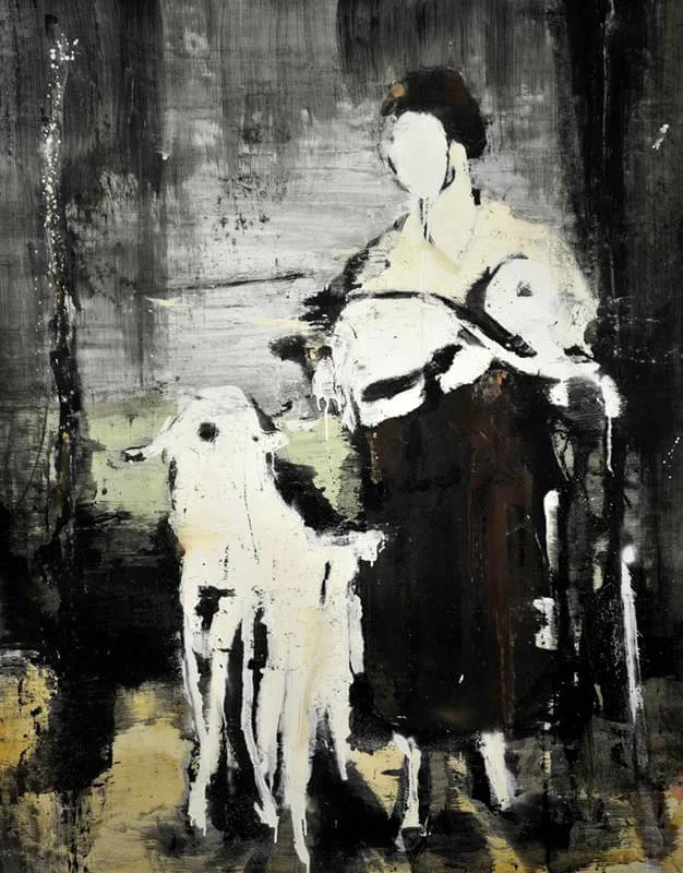Girl with Lamb V, 2016, oil on canvas, 115x90 cm ca.