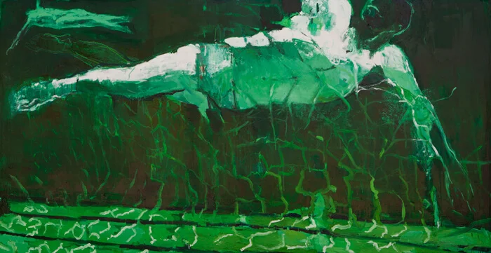 nuotatore2, 2015, olio su tela, 99x199 cm