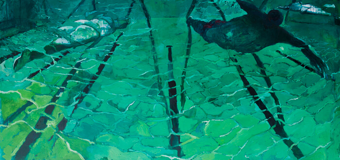 Nuotatori, 2013, olio su tela,120-x-260 cm