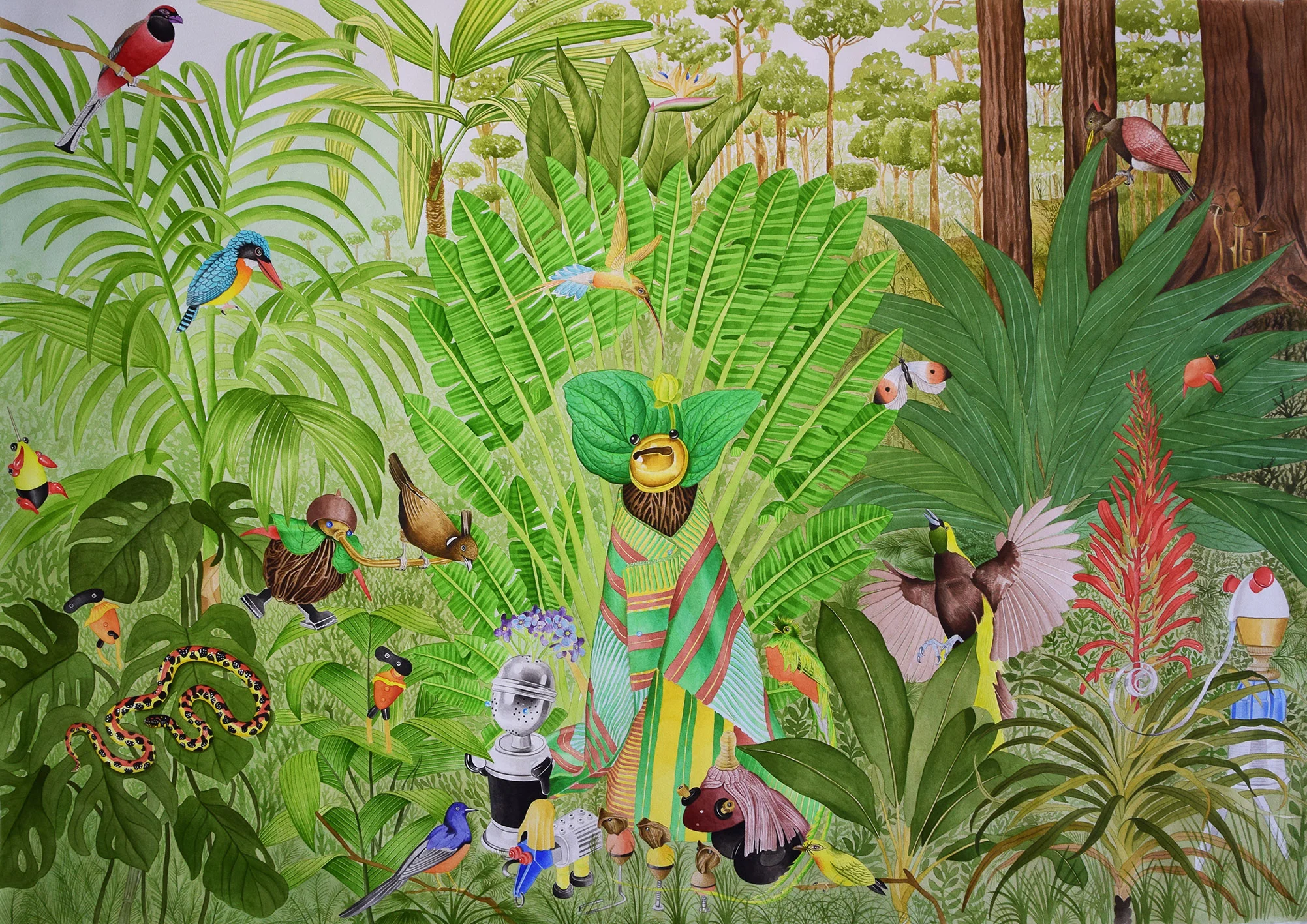 Teofania (La Madre aiuta anche gli uomini bianchi), 2018, acquerello su carta, 170x125 cm (Coll. Privata)