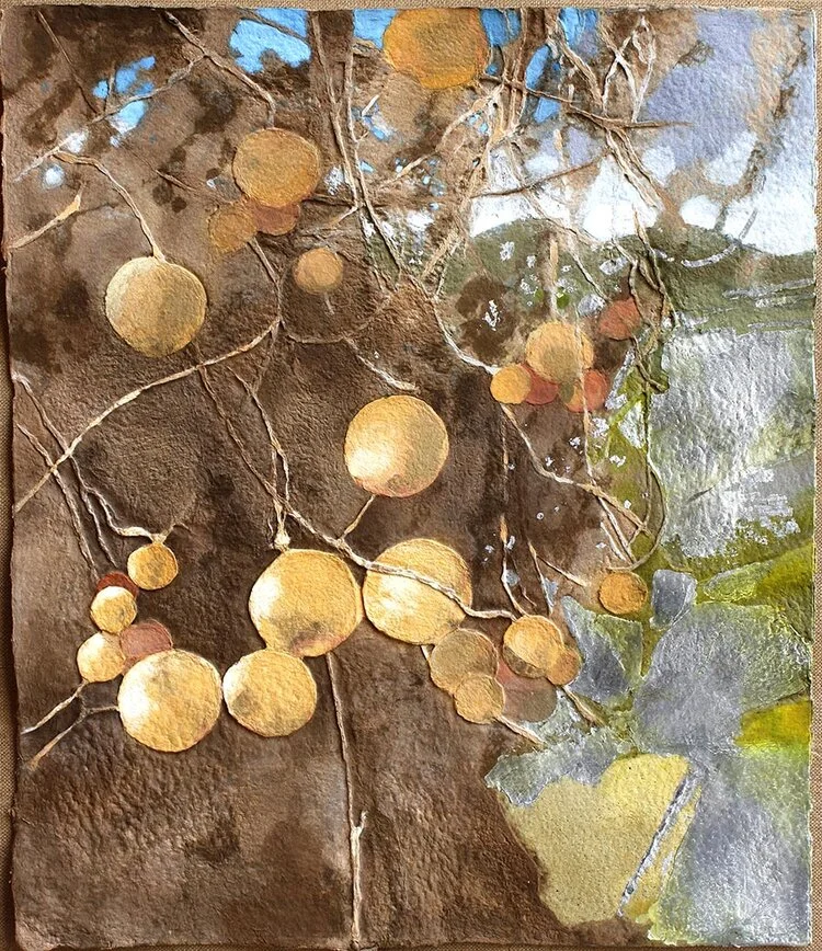 Cachi 2018, intarsio di cellulose colorate e foglia di argento, 70x60 cm