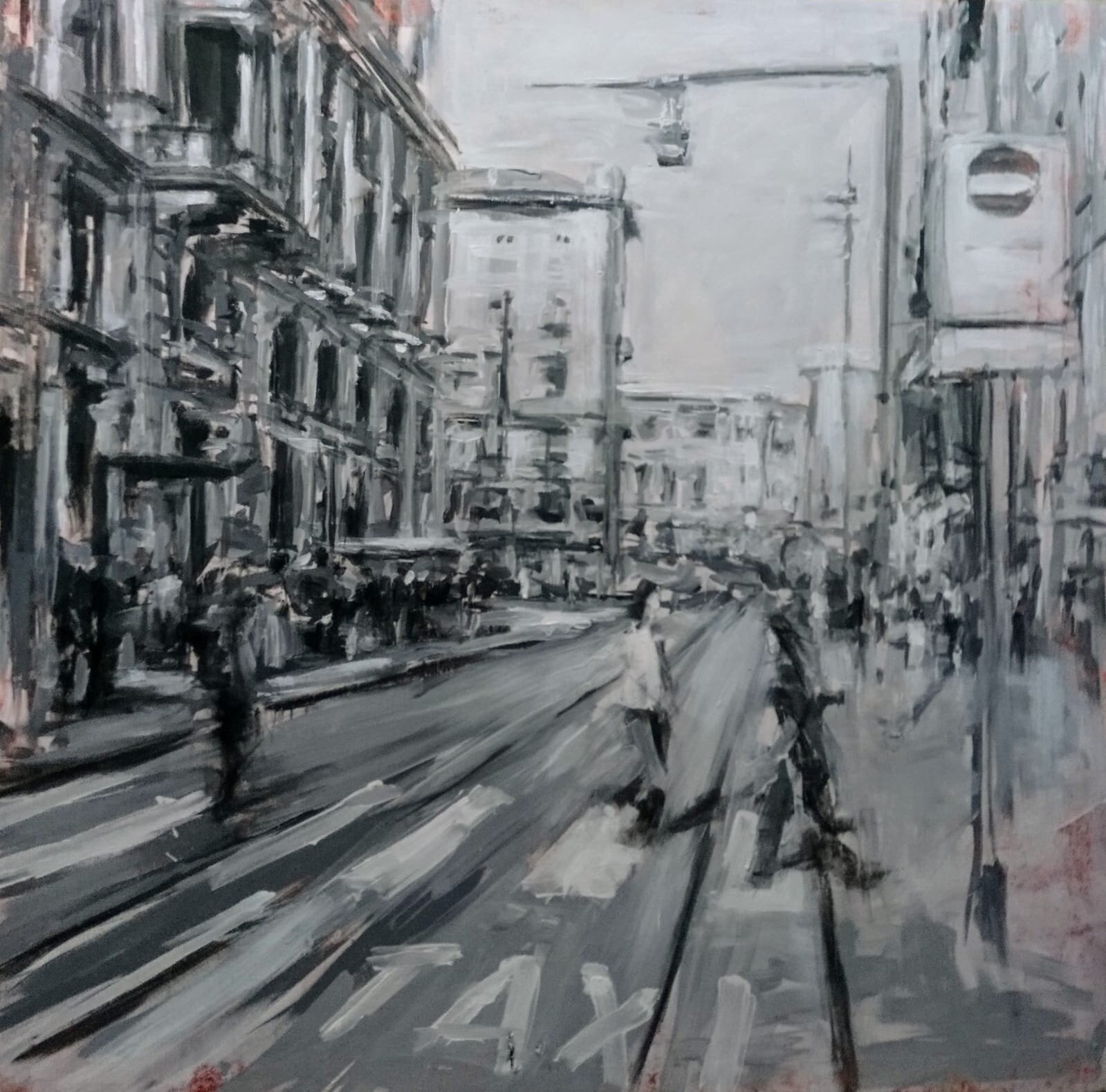 Milano, tecnica mista su tela, 140x140 cm