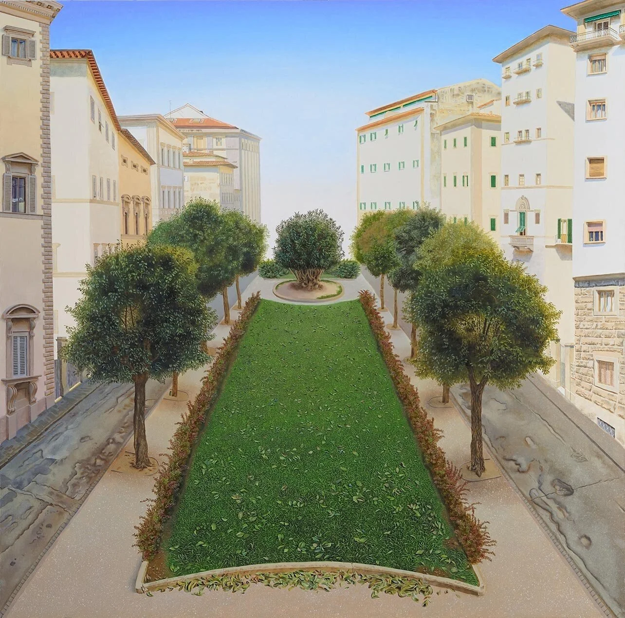 Giardino, 2012, olio su tavola, 100x100 cm